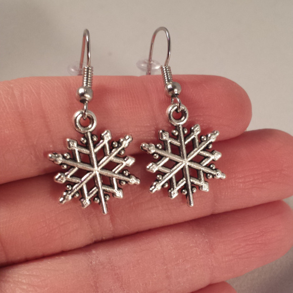 Silver Snowflake Dangle Earrings Women's Party Gift - Picture 2 of 2